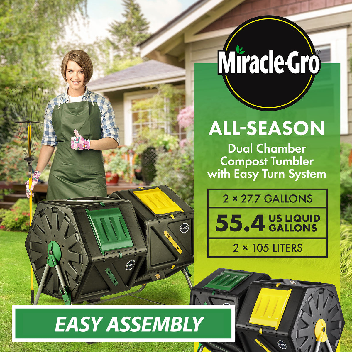 MiracleGro Large Dual Chamber Compost Tumbler EasyTurn, FastWorki